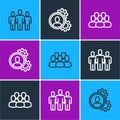 Set line Users group, Project team base and Head hunting icon. Vector