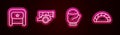 Set line Ushanka, Cannon, Christmas mitten and Dumpling. Glowing neon icon. Vector