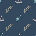 Set line UZI submachine gun, Anti-tank hand grenade and M16A1 rifle on seamless pattern. Vector