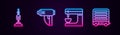 Set line Vacuum cleaner, Electric industrial dryer, mixer and heater. Glowing neon icon. Vector