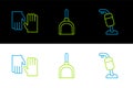 Set line Vacuum cleaner, Rubber gloves and Dustpan icon. Vector Royalty Free Stock Photo