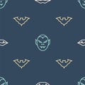 Set line Vampire teeth, Flying bat and on seamless pattern. Vector