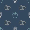 Set line Vegan food diet, Potato and Apple on seamless pattern. Vector