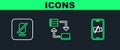 Set line Video camera Off on mobile, Mute microphone and Online working icon. Vector