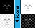 Set line Video chat conference icon isolated on black and white, transparent background. Online meeting work form home Royalty Free Stock Photo