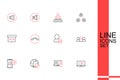 Set line Video chat conference, Meeting, Telephone handset and icon. Vector Royalty Free Stock Photo