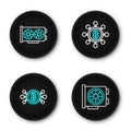 Set line Video graphic card, Bitcoin in circuit, Blockchain technology and icon. Vector Royalty Free Stock Photo