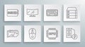 Set line Video graphic card, Computer monitor screen, mouse, Processor with CPU, Case of computer, Keyboard, Server Royalty Free Stock Photo