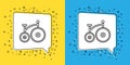 Set line Vintage bicycle with one big wheel and one small icon isolated on yellow and blue background. Bike public Royalty Free Stock Photo