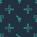 Set line Vintage pistols, Crossed baseball bat and Liberty bell Philadelphia on seamless pattern. Vector Royalty Free Stock Photo