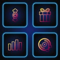 Set line Vinyl disk, Music equalizer, Candy and Gift box. Gradient color icons. Vector Royalty Free Stock Photo