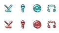 Set line Vinyl disk, Rapper chain, Microphone and Headphones icon. Vector