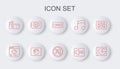Set line Vinyl player with vinyl disk, Online video, Record button, Speaker volume, Cinema camera, Stopwatch and mute