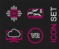 Set line Virtual reality, Computer monitor screen, RAM, random access memory and Processor icon. Vector Royalty Free Stock Photo