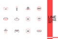 Set line Virtual reality glasses, Augmented AR, Gamepad, 3d modeling, and icon. Vector