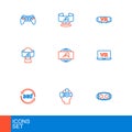 Set line Virtual reality glasses, 360 degree view, Wide angle picture, and icon. Vector Royalty Free Stock Photo