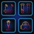 Set line Virtual reality glasses, Syringe, Router and wi-fi signal and Test tube and flask. Gradient color icons. Vector