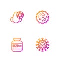 Set line Virus, Medicine bottle and pills, Runny nose virus and . Gradient color icons. Vector