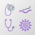Set line Virus, Stethoscope, Ebola virus disease and Blood test and icon. Vector