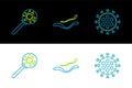 Set line Virus, under magnifying glass and Ebola virus disease icon. Vector