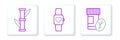 Set line Vitamin pill, Bamboo and Smart watch icon. Vector