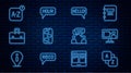 Set line Vocabulary, Foreign language online study, Hello different languages, New chat messages notification, Briefcase
