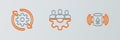 Set line Voice assistant, Gear and arrows workflow and Project team base icon. Vector