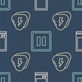 Set line Voice assistant, Guitar pick and Pause button on seamless pattern. Vector