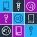 Set line Voice assistant, Speaker volume and Microphone icon Royalty Free Stock Photo