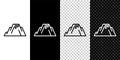 Set line Volcano eruption with lava icon isolated on black and white,transparent background. Vector