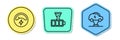 Set line Voltmeter, Battery charge and Electric car. Colored shapes. Vector