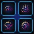 Set line Voltmeter, Electric car, and . Gradient color icons. Vector