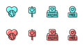 Set line Volunteer center, The heart world - love, Location with and icon. Vector Royalty Free Stock Photo