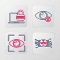 Set line VPN with microchip circuit, Eye scan, Invisible or hide and Laptop password icon. Vector Royalty Free Stock Photo