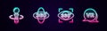 Set line VR controller game, 360 degree view, and Virtual reality. Glowing neon icon. Vector Royalty Free Stock Photo