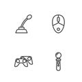 Set line VR controller game, Game or joystick, Microphone and Computer mouse icon. Vector Royalty Free Stock Photo