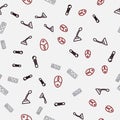 Set line VR controller game, Microphone, Game life bar and Computer mouse on seamless pattern. Vector Royalty Free Stock Photo