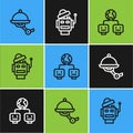 Set line Waiter robot, Artificial intelligence and Robot icon. Vector