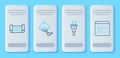 Set line Waiter robot, Electric plug, Robot blueprint and Computer api interface icon. Vector