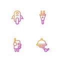 Set line Waiter robot, Robot, and Electric plug. Gradient color icons. Vector