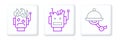 Set line Waiter robot, Robot burned out and Broken icon. Vector