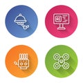 Set line Waiter robot, Software, Mechanical hand and Drone. Color circle button. Vector