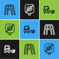 Set line Walker, Disabled car and Blindness icon. Vector