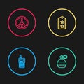 Set line Walkie talkie, Hand grenade, Military rank and Peace icon. Vector Royalty Free Stock Photo