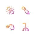 Set line Walking stick cane, Hearing aid, Joint pain, knee pain and Prosthesis hand. Gradient color icons. Vector