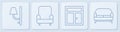 Set line Wall sconce, Window in the room, Armchair and Sofa. White square button. Vector Royalty Free Stock Photo