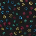 Set line Wallet with coin, Four leaf clover, Radioactive and Coffee beans on seamless pattern. Vector