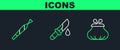 Set line Wallet, Marijuana joint and Bloody knife icon. Vector Royalty Free Stock Photo