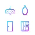 Set line Wardrobe, Closed door, Chandelier and Mirror. Gradient color icons. Vector