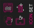 Set line Washbasin, Cleaning service, vase and Dishwasher machine icon. Vector Royalty Free Stock Photo
